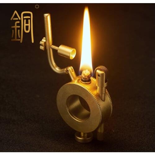 Vintage Brass lighter trench machine hand made antique copper flip ring kerosene lighter smoking collerction 97g