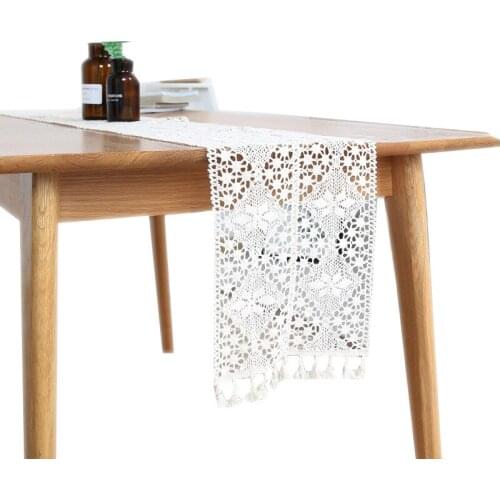Vintage Luxury Lace Hollow Out Table Runner with Tassels Soft Washable Tablecloth Placemat for Wedding Party Christmas