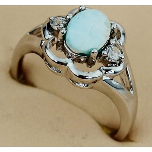 SHUNXUNZE Larimar and White Cubic Zirconia vintage rings for girl Casual Exquisite Gift alliance Rhodium Plated R3515 size 6 - 9