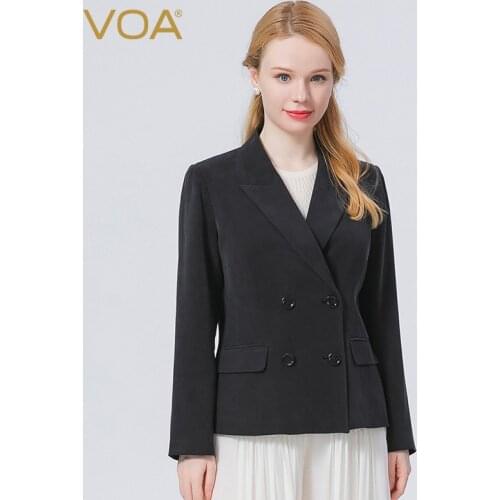 VOA Autumn New Product 30m/m Silk Heavy North Point Night Slip Back Simple Business Double-breasted Blazer Women Coats WE118