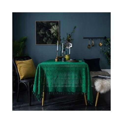 Green/pink retro handmade crochet tablecloth knit hollow table cover living room coffee table cloth background cloth