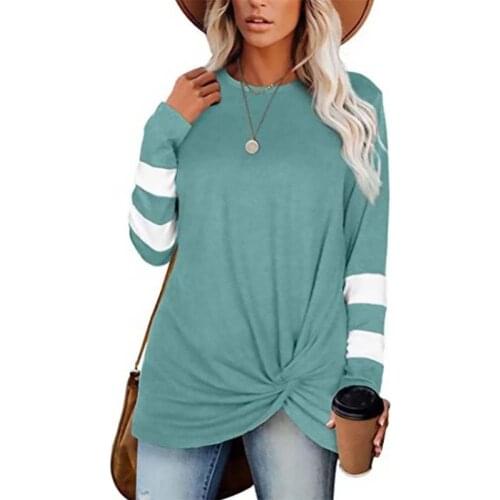 Casual Women Solid Color Long Sleeve T Shirts Summer O-neck Loose Fashion Elegant Street Plus Size Ladies Stripe Tee Shirt