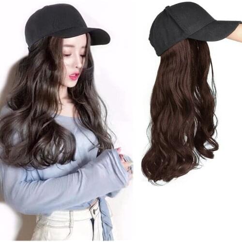 Wig hat womens fashion long curly hair spring and summer baseball hat with wig full head cover