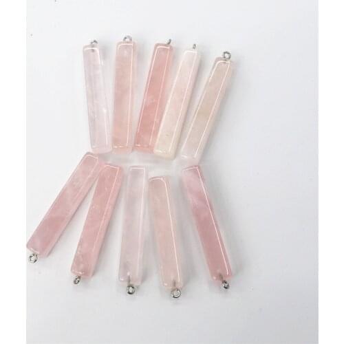 Ladies Jewelry Rectangular Roses Quartz Pendant Natural Stone Pink Crystal Pendant DIY Necklace Earrings Jewelry Making