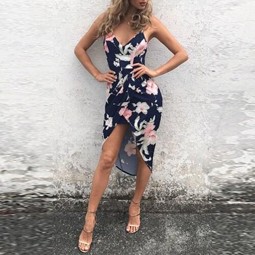 Newly Ladies Sling Summer Dress Fashion Women Floral Printed V Neck Sleeveless Dress Ladies Dress For Party Beach Vestido