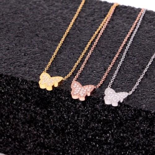 Love Stainless Steel Zircon Butterfly Pendants Necklace Romantic Crystal Insect Necklaces Women Wedding Jewelry Xmas Gift