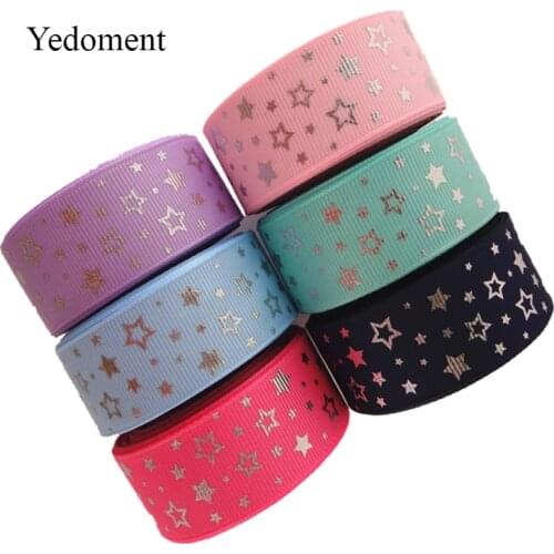 1" 25mm 10 yards glitter silver foil the stars printed grosgrain ribbon gift packaging DIY handmade materials YM18010115