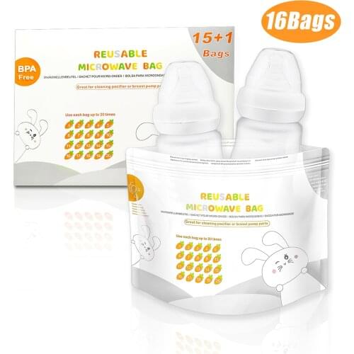 16 Pcs Easy Operation Microwave Sterilization Bags Reusable Multiple Use Steam Sterilizer Bag Breast Pumps Milk Bottles Teethers