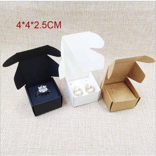 50pcs Kraft Paper Box Mini Earrings Ring Jewelry Box With Holder Card Black White Brown Handmade Soap Packaging Boxes