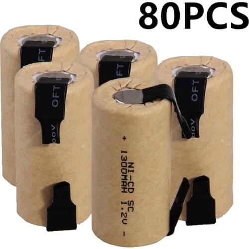 80 pcs SC 1300mah 1.2v battery NICD rechargeable batteries for makita bosch B&D Hitachi metabo dewalt for electric screwdriver