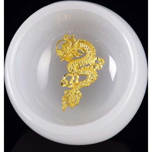 999 Silver Cup Jade Porcelain Tea Bowl Gold Teacup Handmade Teaware Master Ceramic Cups Kung Fu Tea Set Drinkware Crafts Gift