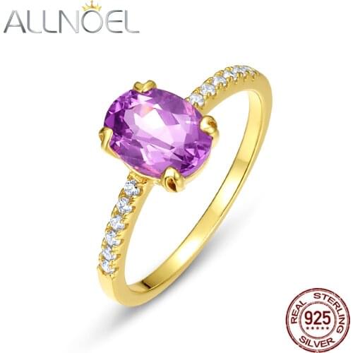 ALLNOEL Solid 925 Sterling Silver Ring Natural amethyst Luxury Wedding Rings for Women 2021 New Designer Fine Jewelry Hot