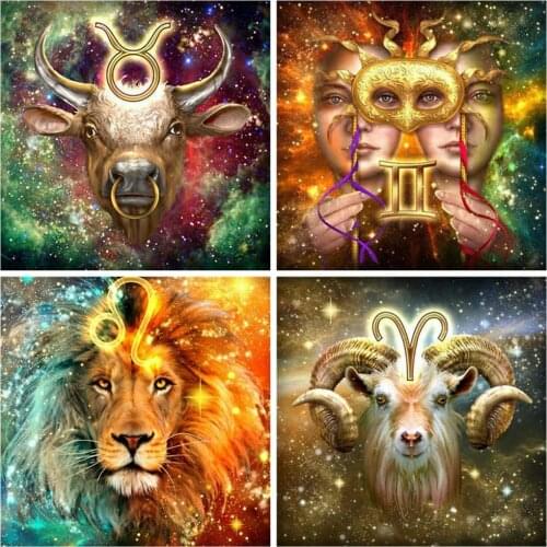 HUACAN 5d Diy Diamond Painting 12 Constellations Animals Home Decor Diamond Embroidery Lion Mosaic Diamond Art