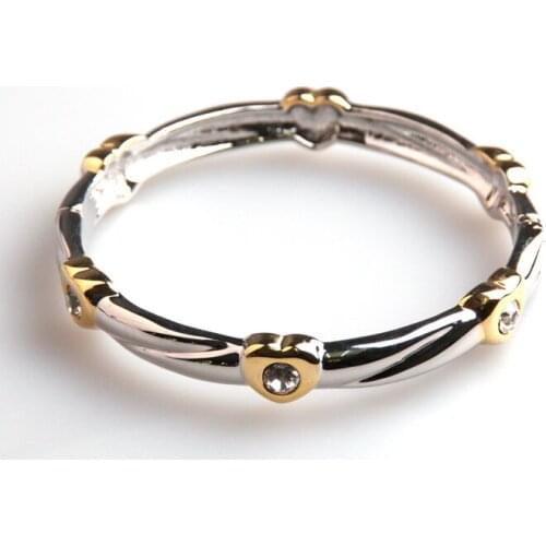 Free shipping gold heart inlay with crystal alloy bangle bracelet for women, cuff bangle bracelet holiday gift jewelry