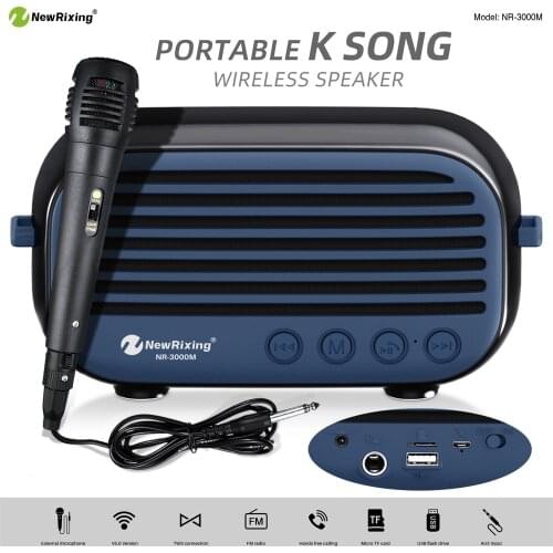 Wireless Bluetooth Speaker With Wired Microphone Shoulder Strap Outdoor Support AUX FM Radio Portable Subwoofer