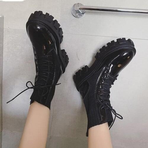 Patent Leather Black High Platform Boots Women Fashion Martin Boots Women 2020 Non-slip Wear-resistant Sole Ankle Boots