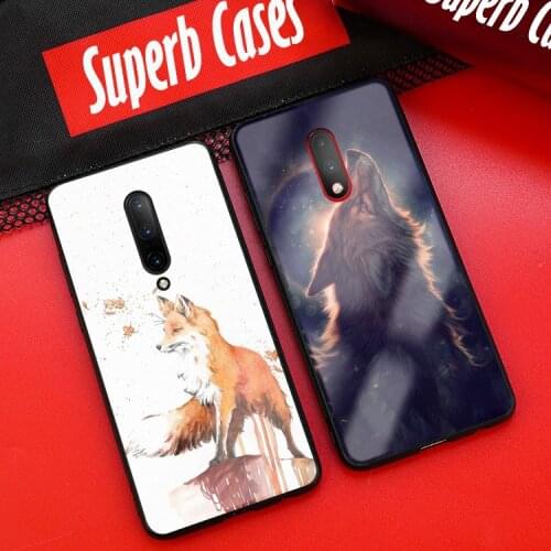Fox animal abstract cute tempered glass cover TPU soft silicone smooth coque shell luxury phone case for oneplus 6 6t 7 7t pro