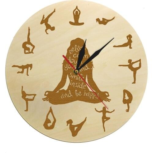 Yoga Pose Wooden Wall Clock Fitness Home Decor Meditation Spiritual Yoga Silent Non ticking Wall Watch Yoga Studio Zen Wall Art