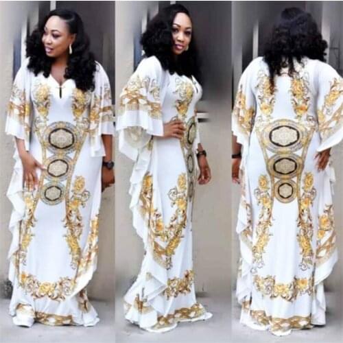 HOUSEOFSD African Elegant Plus Size Printed Abayas Turkey Dress For Women Casual Bat Sleeve Muslim Fashion Long Dresses