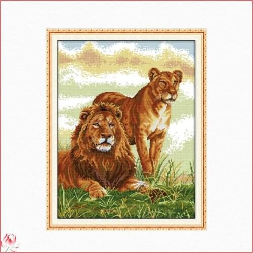 Joy Sunday Lions And Tigers 14CT 11CT Counted and Stamped Animal Scenery Home Decor Needlework Embroidery DIY Cross Stitch Kits