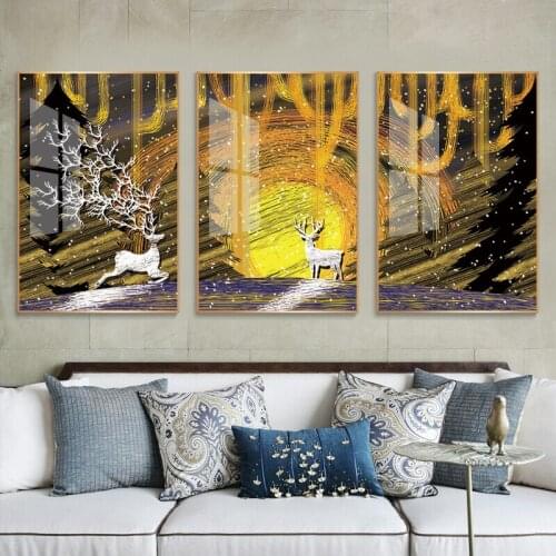Abstract Deer Tree Sun Canvas Painting Wall Art Posters and Prints HD Printed Picture for Living Room Modern Home Decoration