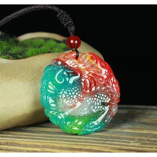 Chinese Natural Colour Jade Kirin Pendant Necklace Hand-Carved Charm Jadeite Jewelry Fashion Amulet Gifts for Men Women