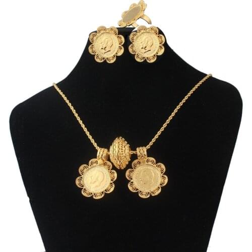 Ethiopian Necklace/Pendants/Rings/Earrings Jewelry Set Gold color Abyssinia Wedding Jewelry African wedding jewelry set