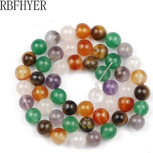 RBFHYER 6/8/10MM Natural Stone Mixed color Multi Stone Round Loose beads For Jewelry Making DIY Bracelet Necklace