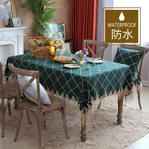 Plaid Lace Table Cloth Waterproof Rectangular Dining Coffee Tea Table Cover Party Kitchen Square European Green White Decoration