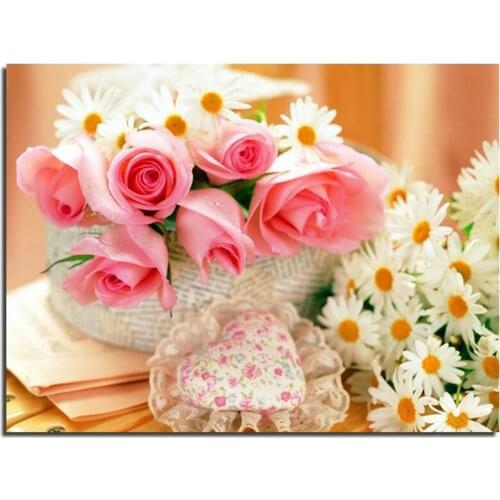 3D Pink Rose 40x30cm DIY Square Crystal Rhinestone Diamond Embroidery Pasted Paintings Diamond Mosaic Needlework Pictures