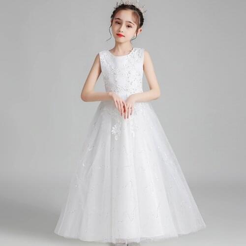 Summer White Long Party Dress Bridesmaid Pageant Flower Evening Dress Kids Dresses For Girls Children Princess Dress 4-14 Years