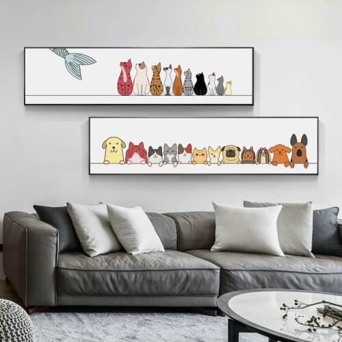 Cute Animals Cat Dog Fox Posters Minimalist Art Canvas Paintings Wall Pictures Long Banner Prints Child Nursery Kids Room Decor