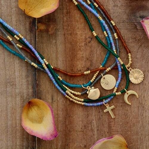 Fashion Women Seed Beads Charm Necklace Gold Color String Beaded Choker Necklace Jewelry Torques Necklace Gifts