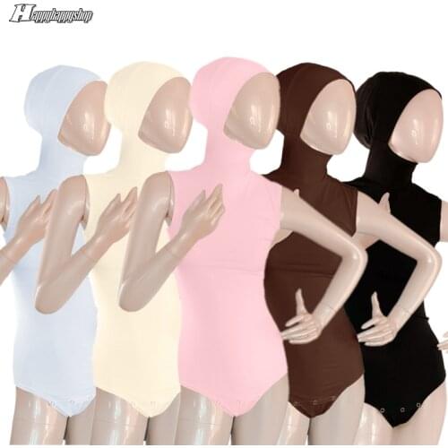 Muslim Islamic Women Modesty Basic Bodysuit Inner Sleeveless Bottoming Shirts Hooded Tops Bodycon Slim Manset Female Rompers