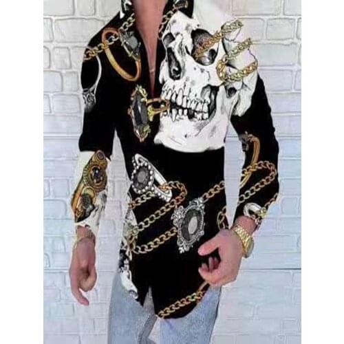 Mens fashion Hot Sale European American Mens Clothing Casual Fashion Printed Shirt Single-Breasted Cardigan Long Sleeve Shirt