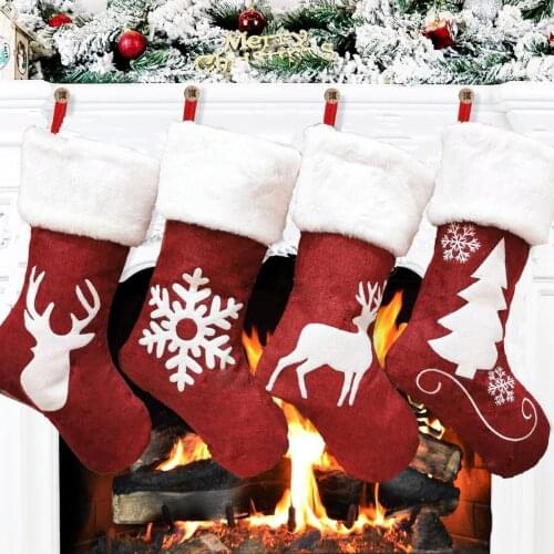 2020 new linen Christmas socks gift bag kenaf elk embroidery Christmas socks Christmas gifts Christmas pendants christmas decor