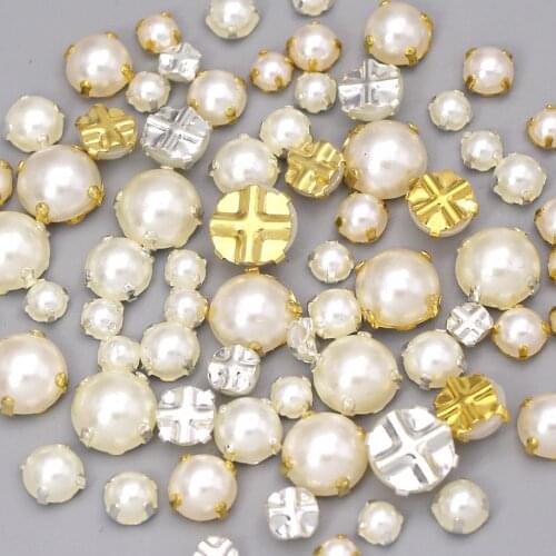 100Pcs Half Round Pearl Sew on Rhinestones For Clothes Gold/Sliver Claw Pearl Flatback Beads Jewelry Accessories 5/6/7/8/10MM