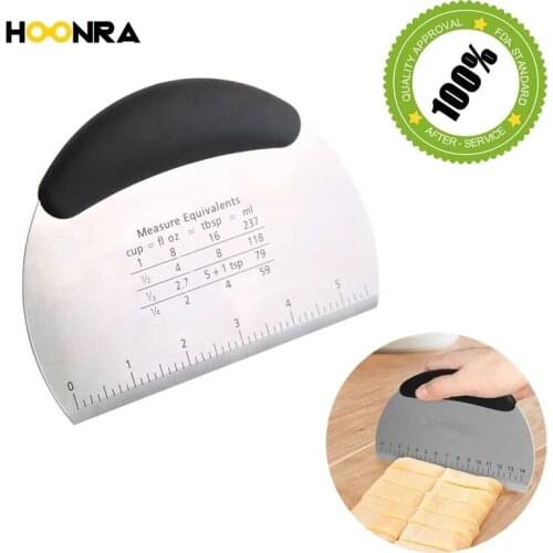 HOONRA 1Pcs Stainless Steel Dough Scrape Pizza Dough Cutter Baking Spatula Bread Knife Sandwich Cutter With Scale Baking Tools