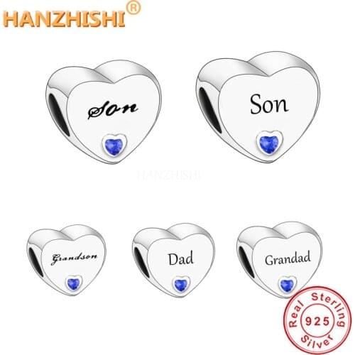 Wholesale Price 925 Sterling Silver Letters Son Grandson Heart Beads DIY Accessories Charms For Jewelry Making