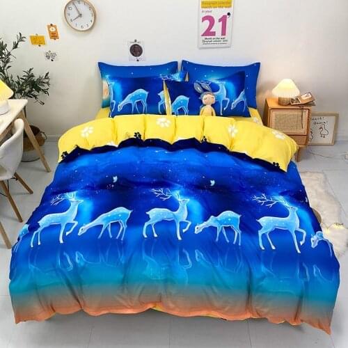 Deer print Blue Duvet Cover Set Twin Full Queen Animals Bedding Lightweight Microfiber Comforter Cover Bed sheet 2 Pillow shams