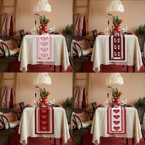 Valentines Day Heart Pattern Table Flag Tablecloth Table Runner Wedding Party Dinner Banquet Table Cover Home Decoration