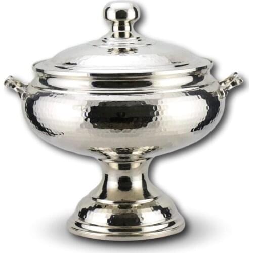 SONAYCOPPER Nickel Plated Copper Soup Pot 4.5 Lt, Soup Service Bowl, Pure Copper Handmade Forged Soup