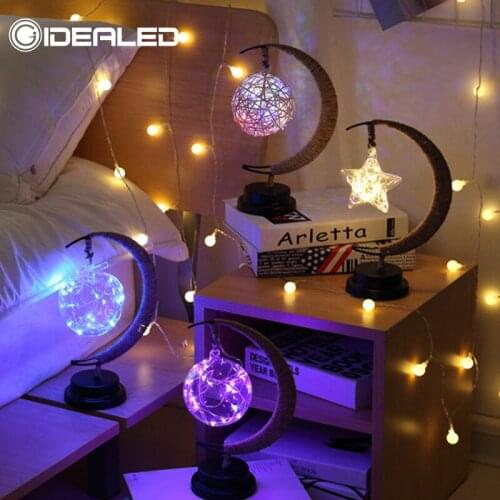 Led lamp stars moon light rattan ball christmas lights children birthday gift handmade hemp rope USB wrought iron night light