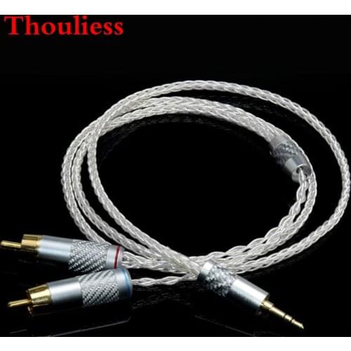 Thouliess HIFI 3.5mm Stereo to 2 RCA Male Audio Adapter Cable 8-cores 7N OCC Copper Silver plated Audio Cable