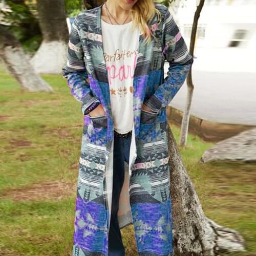 Fashion Vintage Pattern Printed Women Trench Coats Ladies Winter Casual Long Windbreaker 2021 Autumn Long Sleeve Jackets Cloak