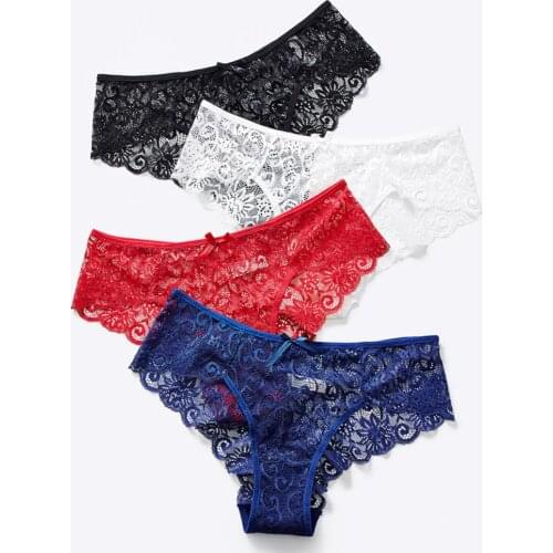 2Pcs Womens Briefs Sexy Panties Women Solid Mid Rise Lace Floral Lace See Through Sexy Underwear Women tanga Briefs Panties