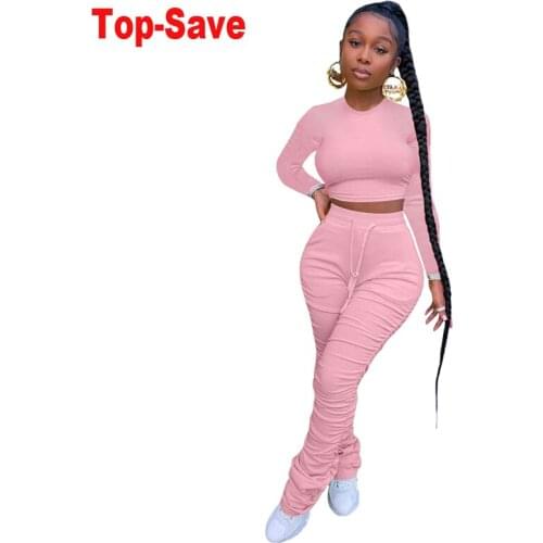 Streetwear Stacked Sweatpants Women Two Piece Set Crop Top And Pants Hip Hop Club Outfit 2Piece Set Tracksuit Women Joggers Suit