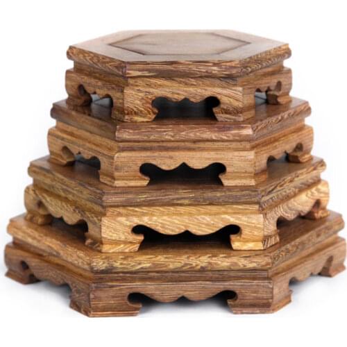 Wood Carving Base Vase Teapot Flower Vases Crafts Decoration Jade Stone Wooden Base