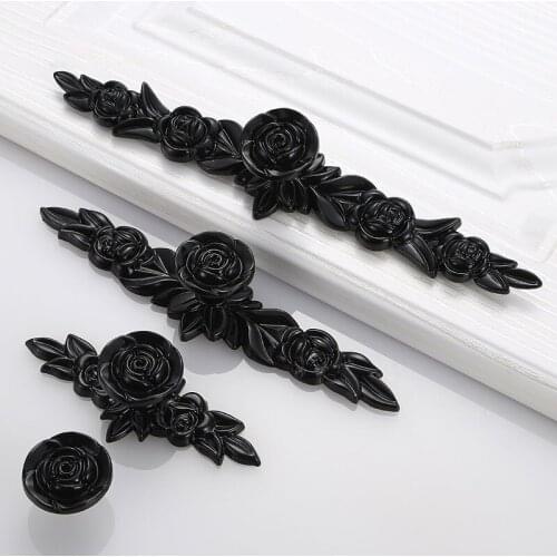 Vintage Cabinet Pulls Pastoral Rose Pattern Handle Wardrobe Dresser Drawer Knobs Decorative Handles Single Hole, S, M, L Size
