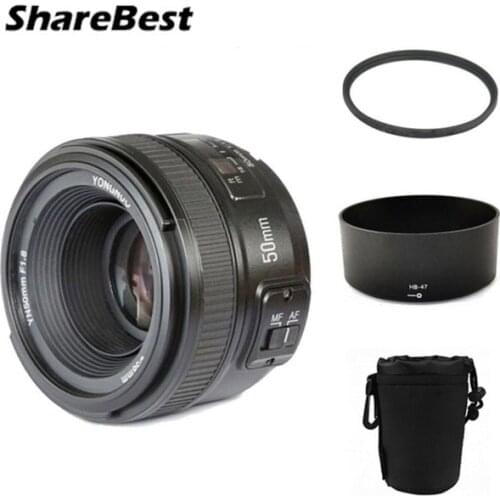 YONGNUO YN 50mm YN50mm f/1.8 AF MF Lens + Lens Hood + UV Filter + Lens Case Set Auto Focus for Nikon Camera AS AF-S 50mm 1.8G